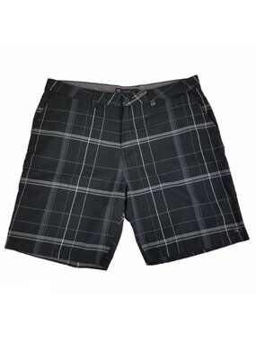 O'Neill Mens Shorts Black Gray Plaid Size 40 Flat Front Casual 9 inch Inseam